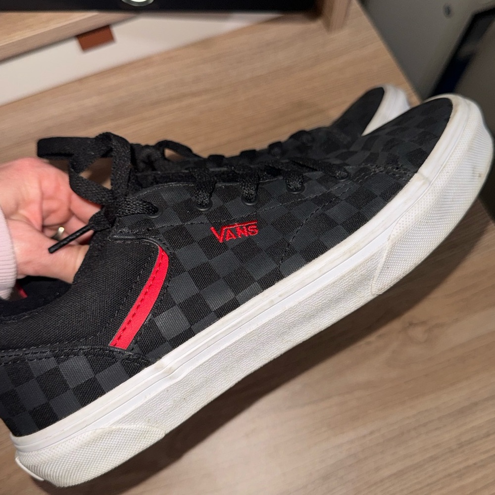 Vans Black Checker Sneakers with Red Accent